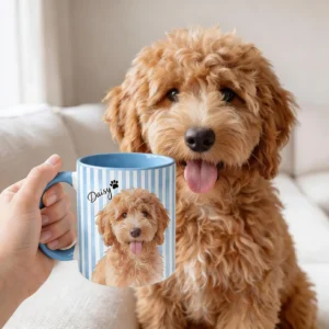 Custom Striped Pet Mug with Photo and Name Personalized Coffee Cup for Dog Moms